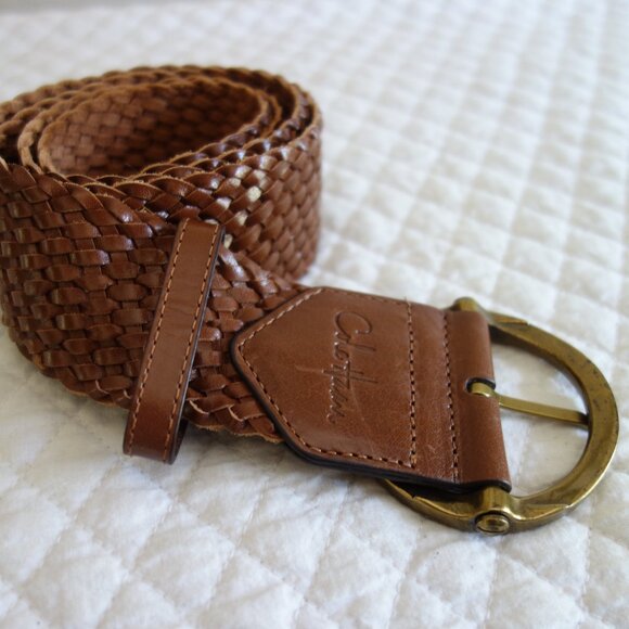 COLE HAAN Wide Leather Woven Brown Belt B28540 w/ Metal O-Ring – Wmns Large - Picture 1 of 5
